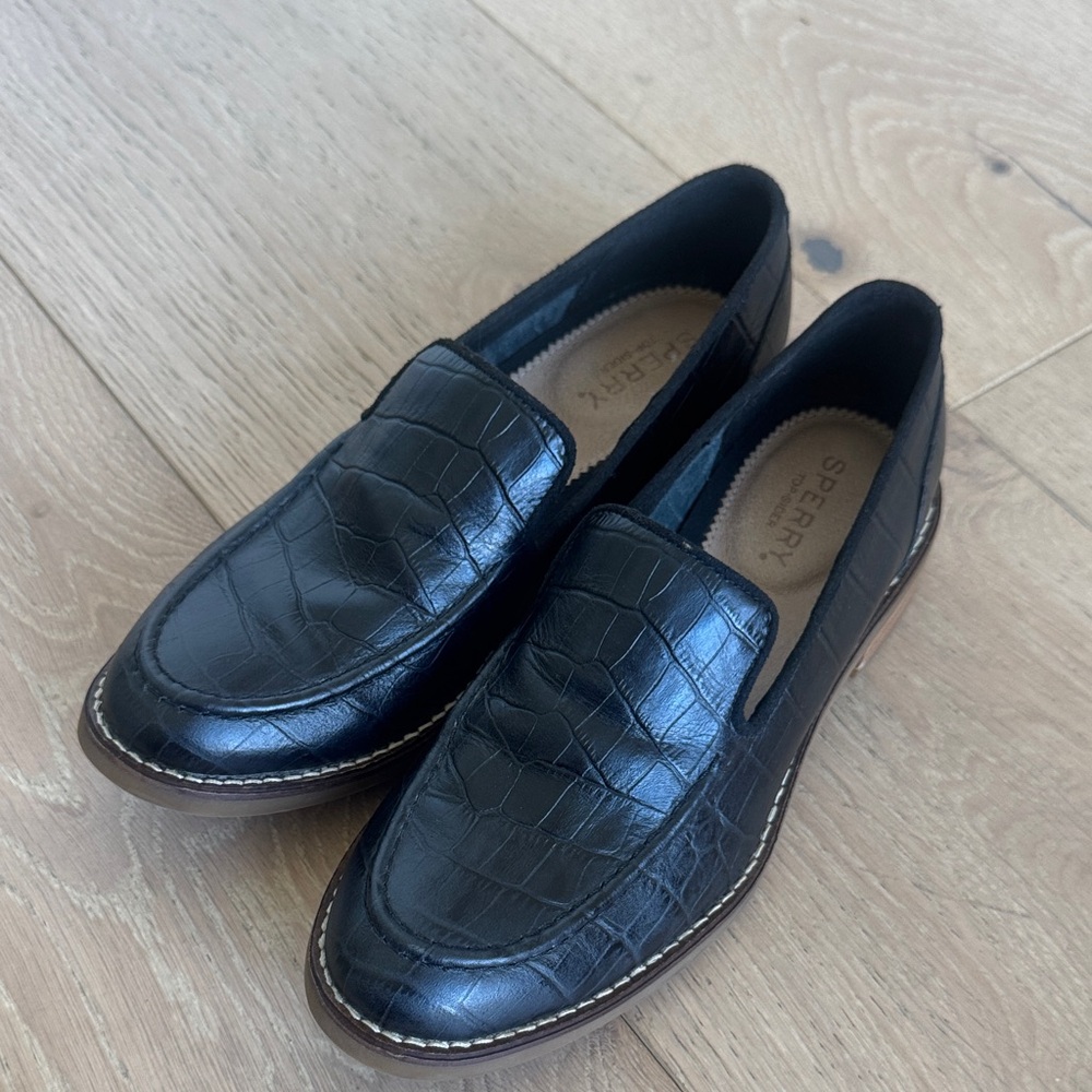 Sperry Black Croc-Embossed Leather Slip-On Loafers